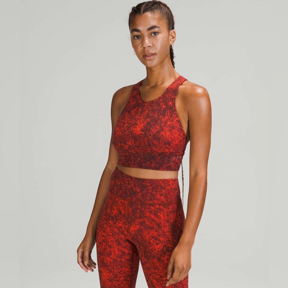lululemon athletica Other - Lululemon Wunder Train Longline Bra in Denim Wash Print Autumn Red Black Sz 8.